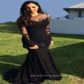 Black Mermaid Elegant Full Figure DuBai Evening Dresses with Long Sleeves Online Shopping